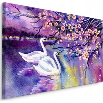 Obraz Obraz canvas ptáci labutě jezero květiny 40x30