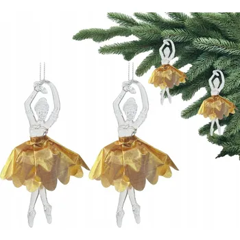 Vánoční dekorace Zlaté vánoční ozdoby BALETKA V ŠATECH Sada 2ks 14 cm Vánoční dekorace