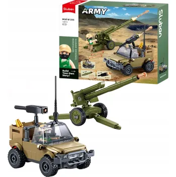 ostatní stavebnice STAVEBNICE SLUBAN VOJSKO JEEP S DĚLEM FIGURKY 134 DÍLKŮ SADA