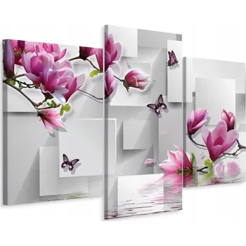 Obraz Obraz Tryptych KVĚTY Magnolie Motýli Dekor 90x60
