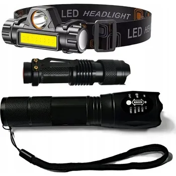 SADA DMCZ 3 LED ZOOM Taktické Turistické Svítilny a Nastavitelná Čelovka