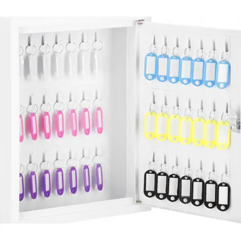 Skříňka na klíč Skříňka na klíče Springos bílá ocelová se zámkem na klíč, 42 háčků