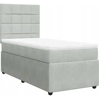 Postel Kontinentální postel 200 x 90 x 140,5/150,5 cm světle šedá s matrací a topperem