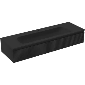 Koupelnový nábytek Mexen Rivel koupelnová skříňka 140 cm s umyvadlem Vela, 1 zásuvka, drážkovaná, černý mat - 91A20-14023-1-BF71-W23M71 Skříňky s umyvadlem