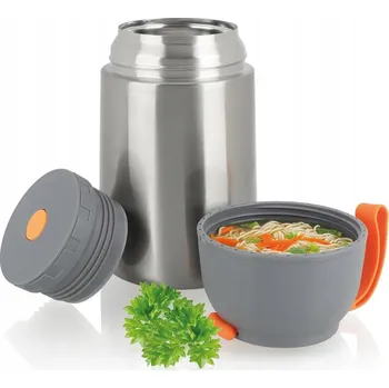 Termoska TERMOSKA NA JÍDLO TERMOIZOLAČNÍ NÁDOBA NA POLÉVKU OBĚD 650ML PRO DĚTI STŘÍBRNÝ