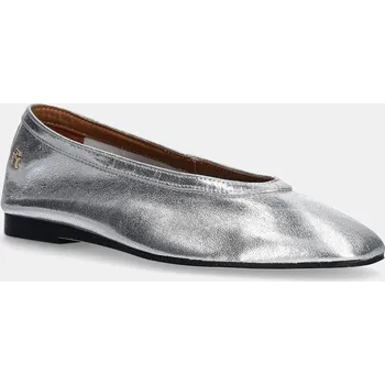 Dámské baleríny Kožené baleríny Tommy Hilfiger SOFT METAL LTHR BALLERINA NO BOW FW0FW08601 stříbrná SLV, EUR 41