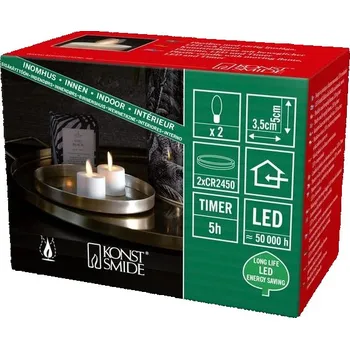 Stojací lampa Konstsmide LED čajová svíčka s 3D plamenem, krémově bílá, sada 2 kusů, 5hodinový časovač, 1 teplá