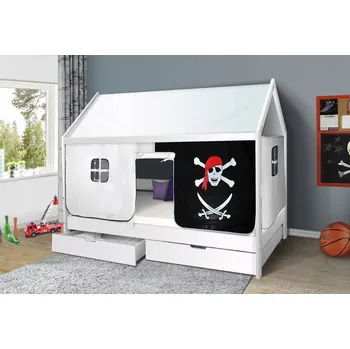Dětská postel Dětská domečková postel KIDS piráti bíločerní - BÍLÁ 200x90 cm