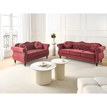 Sedací souprava Sedací souprava 3+2 červená pětimístná retro styl obývací pokoj Beliani