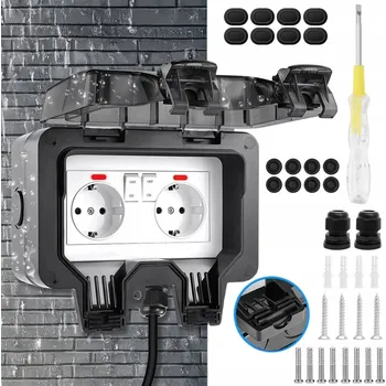 Elektrická zásuvka DVOJITÁ ZAHRADNÍ ZÁSUVKA VENKOVNÍ VODOTĚSNÁ ELEKTRICKÁ ZÁSUVKA IP66