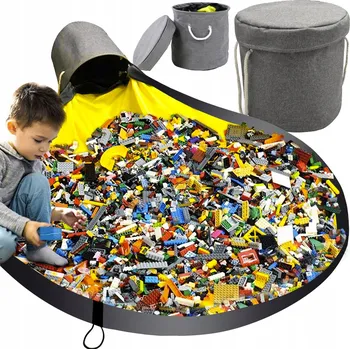Úložný box KONTEJNER SÁČEK KOŠ ORGANIZÉR NA KOSTKY HRAČKY LEGO PODLOŽKA VELKÝ XXL ŠEDÝ