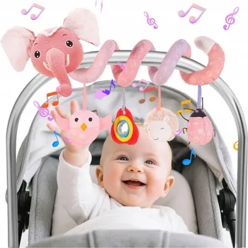Hračka pro kojence SENZORICKÁ HRAČKA PŘÍVĚSEK SLŮNĚ HUDBA KOUSÁTKO PRO MIMINKA RŮŽOVÁ