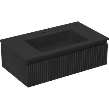Koupelnový nábytek Mexen Rivel koupelnová skříňka 80 cm s umyvadlem Otis, 1 zásuvka, rýhovaná, černá mat - 91A20-08023-1-BF71-W18M71 Skříňky s umyvadlem