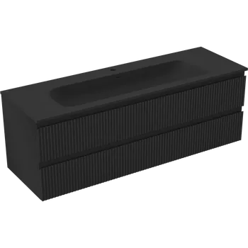 Koupelnový nábytek Mexen Rivel koupelnová skříňka 140 cm s umyvadlem Vela, 2 zásuvky, drážkovaná, černá mat - 91A20-14047-2-BFF71-W23M71 Skříňky s umyvadlem