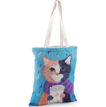 Textilní taška bavlněná kočka 34x40 cm, velké, 4 modrá azuro