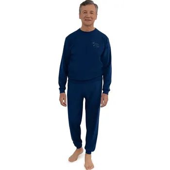 Tmavě modré pánské pyžamo s dlouhými rukávy MARTEL, zelená láhev L i384_4335436