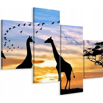 Obraz Čtyřdílný obraz Žirafy slunce Krajina 3D 80x50