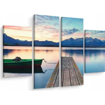 Obraz Čtyřdílný obraz Krajina Jezero HORY Loď 160x120