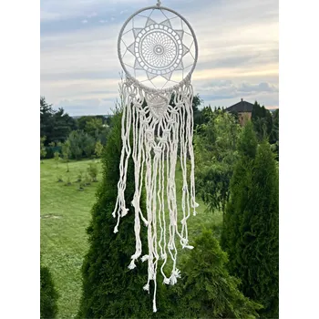 Lapač snů Magieprirody.cz Ručně vyráběný bílý lapač snů s háčkovaným středem #ZB345 čistota, klid a jemná ochrana prostoru