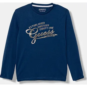 Dětská móda Dětské bavlněné tričko s dlouhým rukávem Guess L5YI14.K8HM4.9BYA modrá 55X, vel. 175