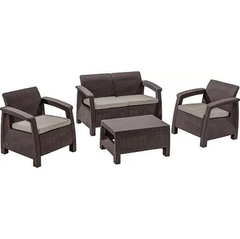 Keter Corfu set dvousedačka + dvě křesla + stůl hnědý