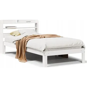 Postel Bílá postel z masivního borovicového dřeva 206 x 85 x 82 cm s poličkami