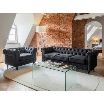 Sedací souprava Sedací souprava 3 + 1 pohovka a křeslo černá sametová Chesterfield Vintage Glamour Beliani