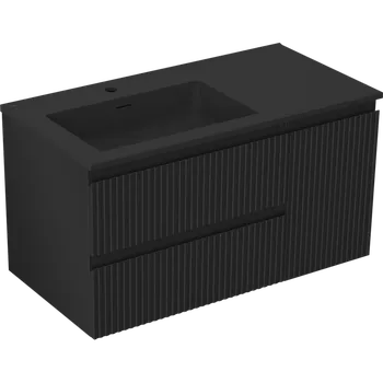 Koupelnový nábytek Mexen Rivel koupelnová skříňka 90 cm s umyvadlem Otis vlevo, 2S, 1D, drážkovaná, černá mat - 91A23-09047-3-BBFFF71-W18L71 Skříňky s umyvadlem