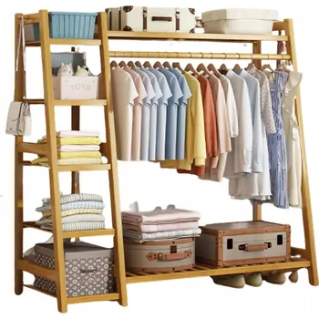 Věšák Bambusový věšák na oblečení s 5 policemi - délka 130 cm