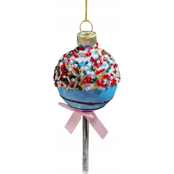 Vánoční ozdoba VÁNOČNÍ OZDOBA - ZÁVĚSNÁ VÁNOČNÍ KOULE - LÍZÁTKO modré