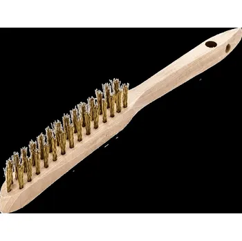 Drátěný kartáč Lessmann 107321 | Ruční kartáč Standard dřevěná rukojeť 2-radová, mosazný drát, zvlněný 0,15