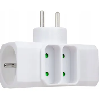 Elektrická zásuvka Rozbočka rozdvojka s uzemněním a plochými zásuvkami 230 V, 4 zásuvky rozdvojka