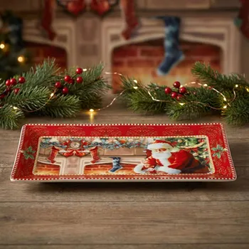Vánoční obdélníkový tác s Mikulášem červený