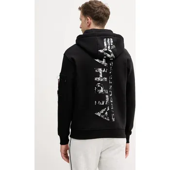 Pánské oblečení Mikina Alpha Industries Backprint Hoodie Mirror Camo 178318MC černá 99X, vel. M