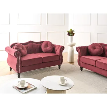 Pohovka Pohovka dvoumístná velurová červená sametová retro glamour styl obývací pokoj Beliani