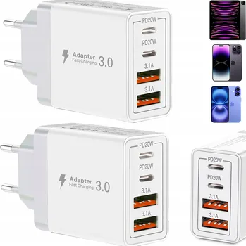 Sada 2 USB-C nabíječek, rychlá nabíječka 40 W, 4portový napájecí adaptér PD+QC