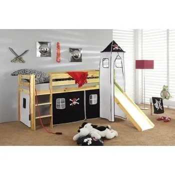 Dětská postel Dětská VYVÝŠENÁ postel se skluzavkou PIRÁTI bíločerní - PŘÍRODNÍ