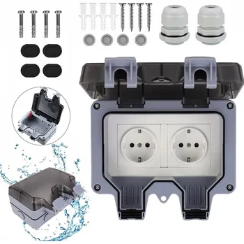 Elektrická zásuvka DVOJITÁ VENKOVNÍ ZÁSUVKA ELEKTRICKÁ ZAHRADNÍ VODOTĚSNÁ 250V IP66