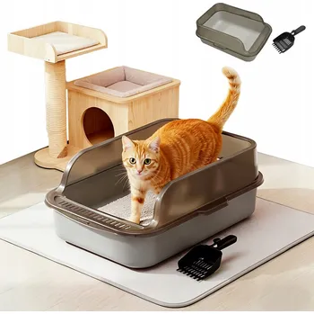 Toaleta pro kočku Otevřená toaleta pro kočky s ventilací, rošt s otvory, velká, šedá.