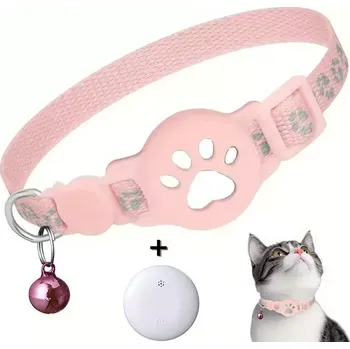 Obojek pro psa TopTechnology Sledovací obojek pro kočky s GPS lokátorem S10 - kompatibilní s Google Find My (Růžový+Bílý)