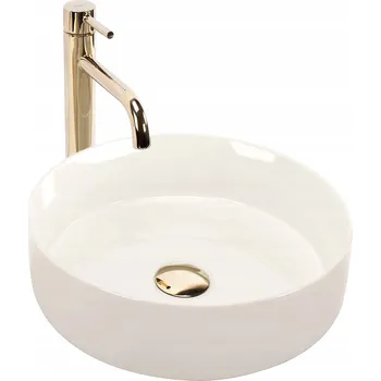 Umyvadlo na desku Rea SAMI ECRU KRÉMOVÁ LESKLÁ Kulaté keramické umyvadlo 36x36 cm