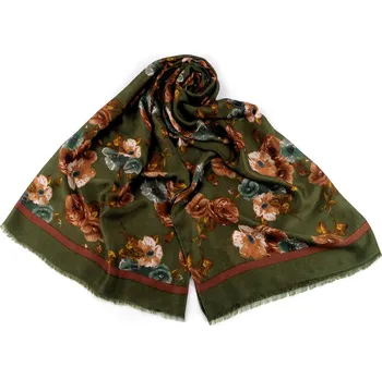 Šátek / šála / pléd květy 90x180 cm, velké, 3 zelená tmavá