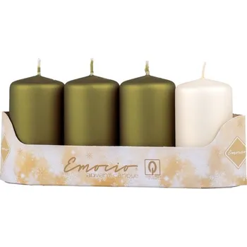 Svíčka Emocio Válec 4ks 40x75mm metal mat zelený+krémový mix, svíčky 4x75 gram 297 gram