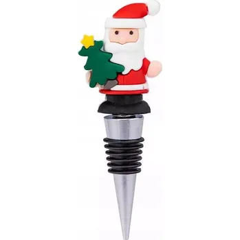 Vánoční dekorace Zátka na víno vánoční - Mikołaj (Santa Claus) se stromečkem
