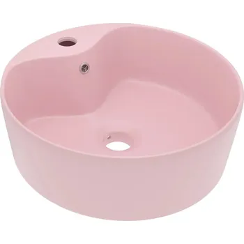 Umyvadlo Kulaté keramické umyvadlo matně růžové 36x13 cm na desku