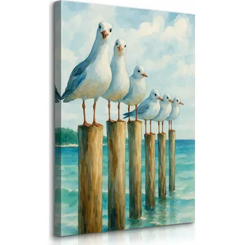 Obraz OBRAZ NA PLÁTNĚ DO OBÝVÁKU MALOVANÉ RACEK PTÁCI MOŘE PLÁŽ KRAJINA 20x30