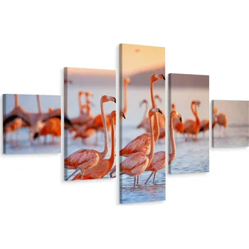 Obraz Vícedílný obraz Hejno PLAMENÁKŮ Ptáci Dekorace 150x90