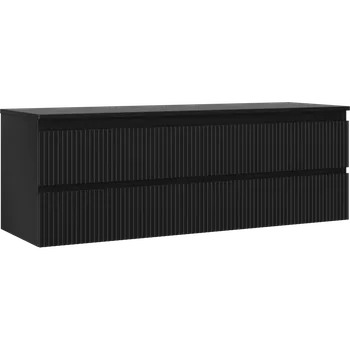 Koupelnový nábytek Mexen Rivel koupelnová skříňka pod umyvadlo 140 cm s deskou, 2 zásuvky, drážkovaná, černá mat - 91A20-14047-2-BFFC71 Koupelnové skříňky