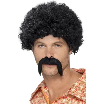 Karnevalová paruka SmiffysParuka s knírem 70s černá - set
