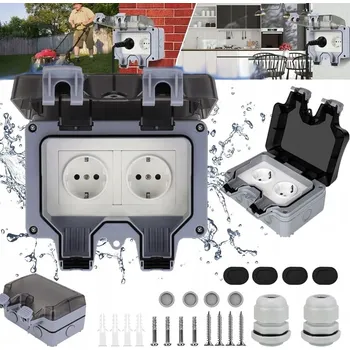 Elektrická zásuvka DVOJITÁ VENKOVNÍ ZÁSUVKA ELEKTRICKÁ ZAHRADNÍ VODOTĚSNÁ 250V IP66